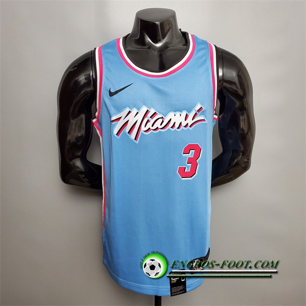 Maillot Miami Heat (Wade #3) Bleu Encolure Ronde