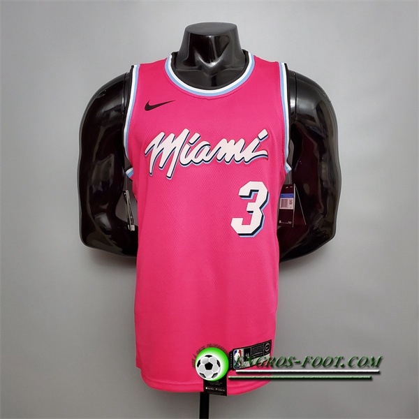 Maillot Miami Heat (Wade #3) Rose Encolure Ronde