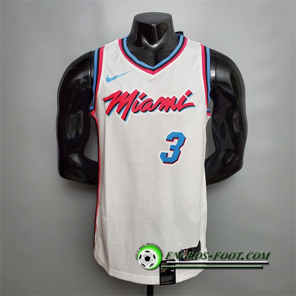 Maillot Miami Heat (Wade #3) Blanc V-collerette