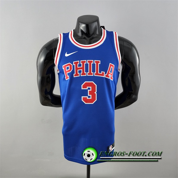 Maillot Philadelphia 76ers (Iverson #3) Bleu Retro Encolure Ronde