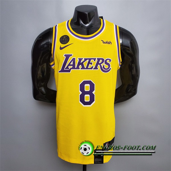 Maillot Los Angeles Lakers (Bryant #8) Jaune Encolure Ronde Commemorative Edition