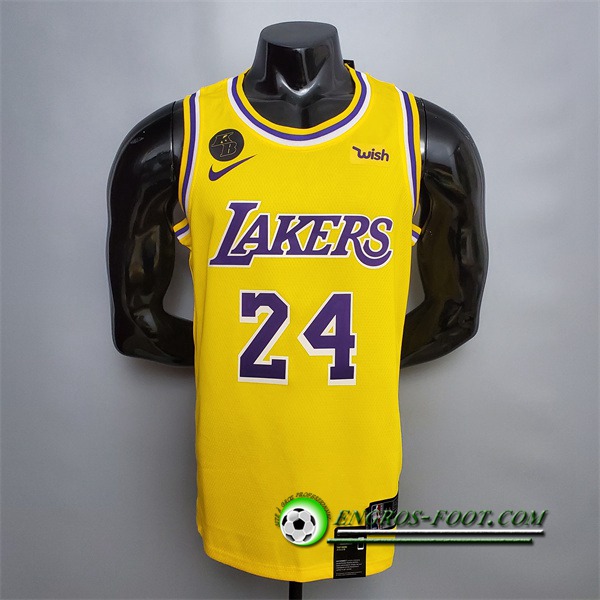 Maillot Los Angeles Lakers (Bryant #24) Jaune Encolure Ronde Commemorative Edition