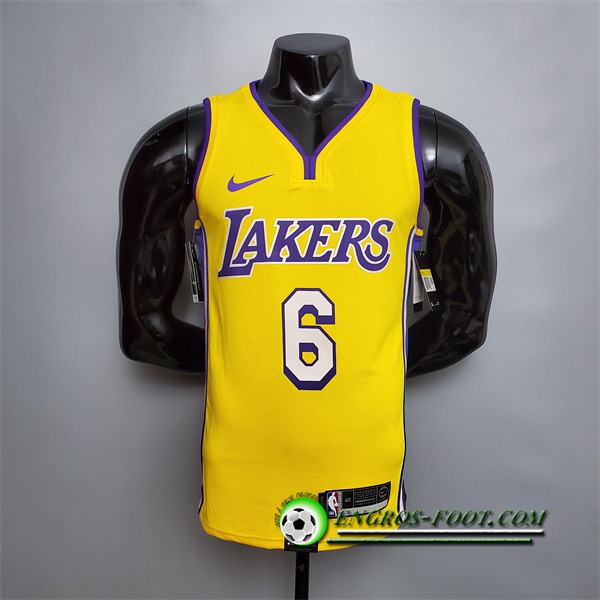 Maillot Los Angeles Lakers (James #6) Jaune V-collerette City Edition