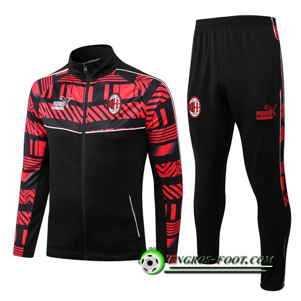 Ensemble Survetement de Foot - Veste Milan AC Noir/Rouge 2022/2023