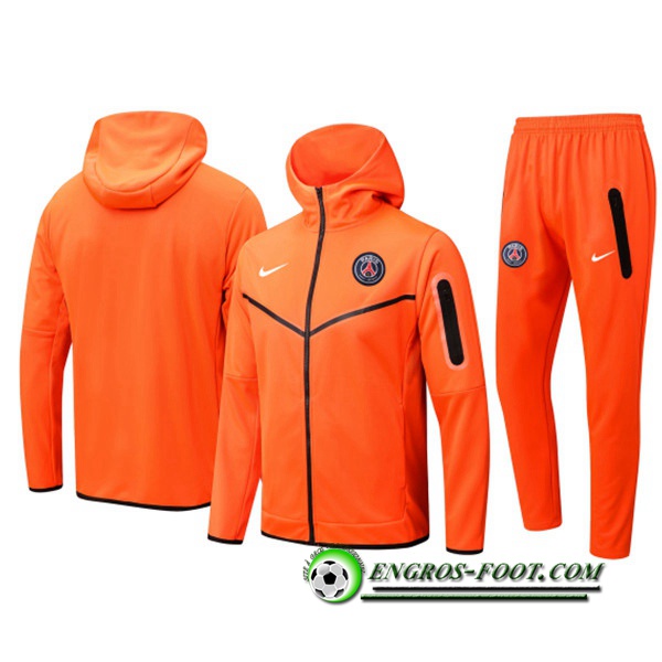 Ensemble Veste A Capuche Survetement Foot PSG Orange 2022/2023