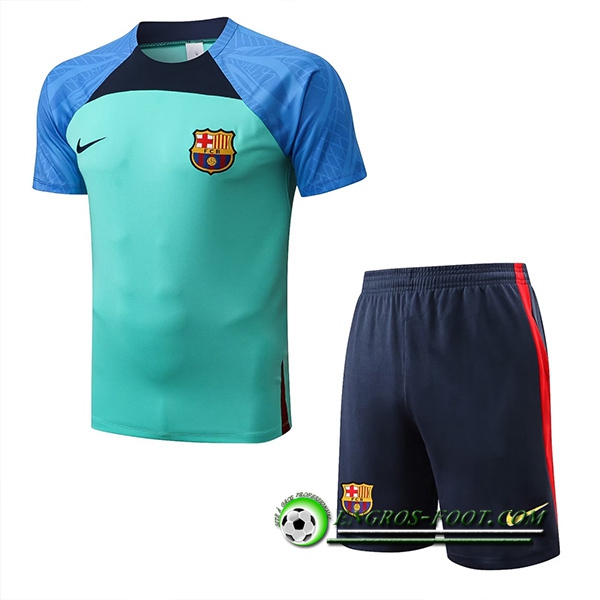 Ensemble Training T-Shirts + Shorts FC Barcelone Bleu/Vert 2022/2023