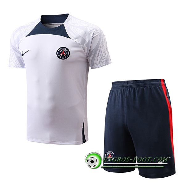 Ensemble Training T-Shirts + Shorts PSG Noir/Blanc 2022/2023