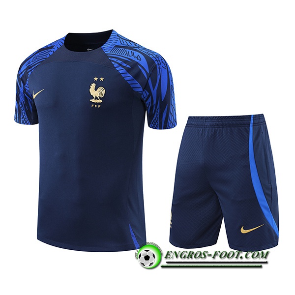 Ensemble Training T-Shirts + Shorts France Bleu Marin 2022/2023