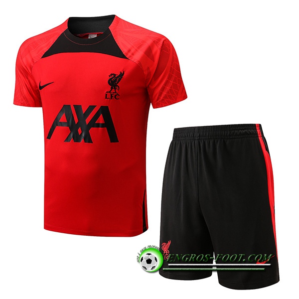 Ensemble Training T-Shirts + Shorts FC Liverpool Noir/Rouge 2022/2023