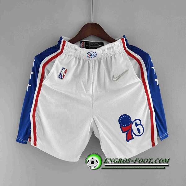 Shorts NBA Philadelphia 76ers Blanc/Bleu Trim 75th Anniversary