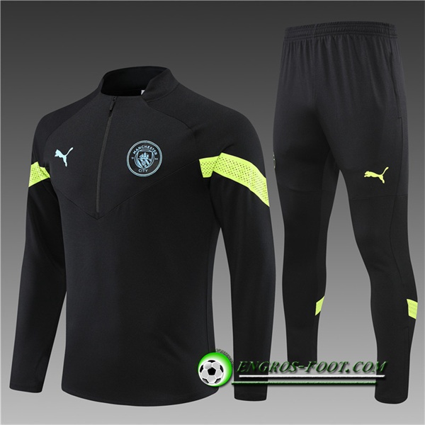 Ensemble Survetement de Foot Manchester City Enfant Noir/Vert 2022/2023