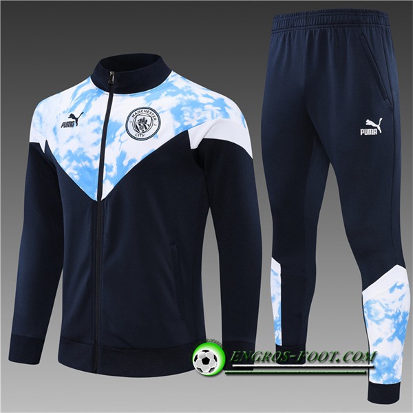 Ensemble Survetement de Foot - Veste Manchester City Enfant Bleu Marin/Blanc 2022/2023