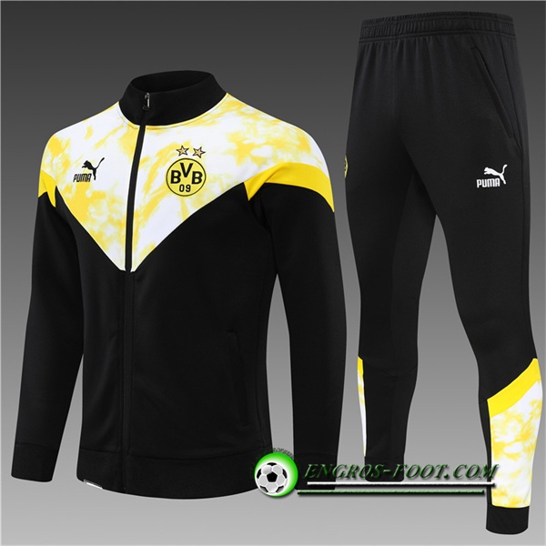 Ensemble Survetement de Foot - Veste Dortmund Enfant Noir/Jaune 2022/2023