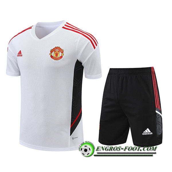 Ensemble Training T-Shirts + Shorts Manchester United Noir/Blanc 2022/2023