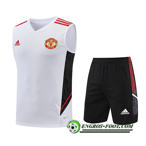 Ensemble Training Debardeur + Shorts Manchester United Blanc/Noir 2022/2023