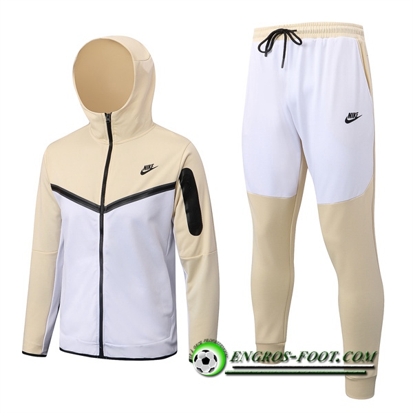 Ensemble Veste A Capuche Survetement Foot NIKE Blanc/Jaune 2022/2023