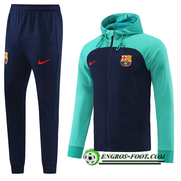 Ensemble Veste A Capuche Survetement Foot FC Barcelone Bleu/Vert 2022/2023