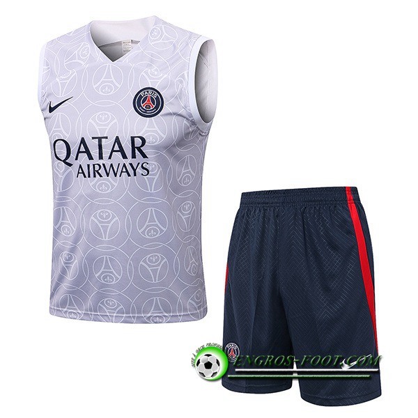 Ensemble Training Debardeur + Shorts PSG Blanc/Gris 2022/2023