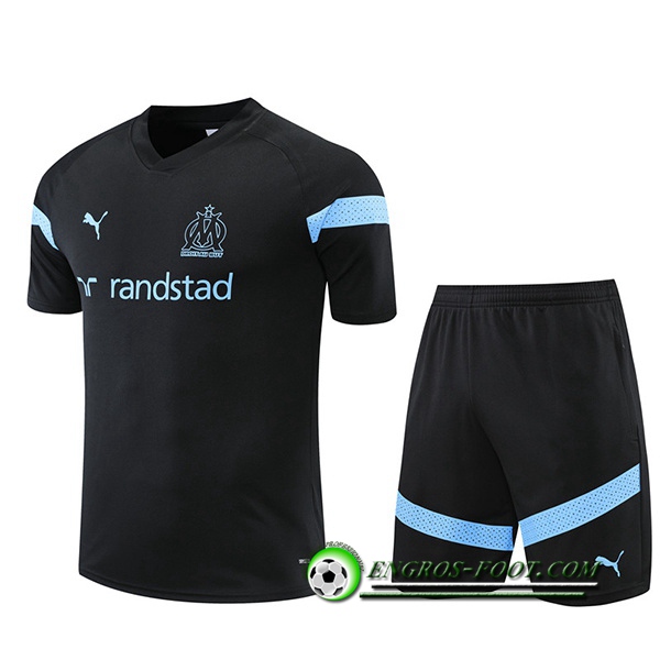 Ensemble Training T-Shirts + Shorts Marseille Noir 2022/2023