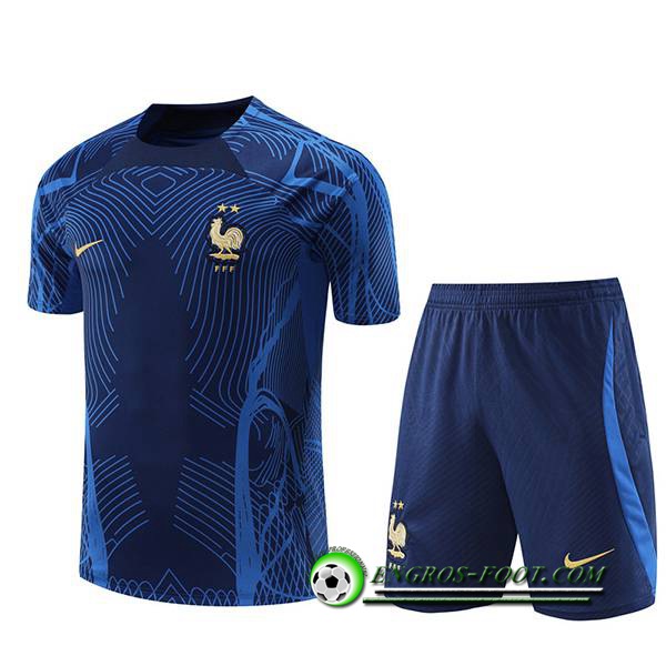 Ensemble Training T-Shirts + Shorts France Bleu Marins 2022/2023