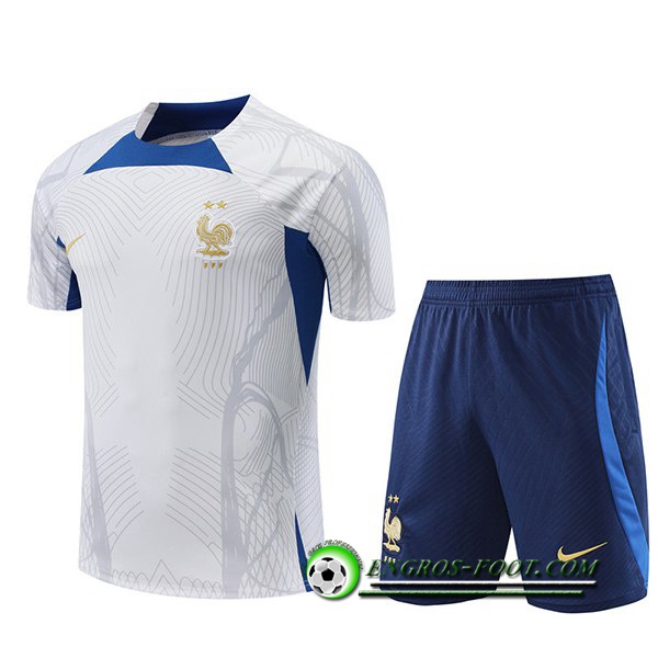 Ensemble Training T-Shirts + Shorts France Blanc 2022/2023