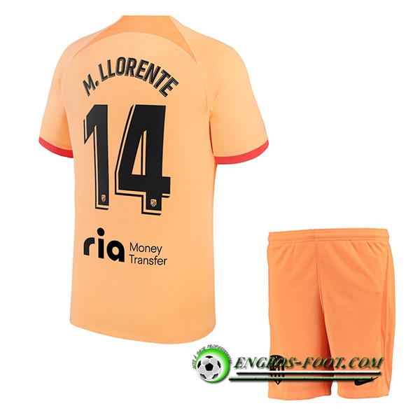 Maillot de Foot Atletico Madrid (M. LLORENTE #14) Enfants Third 2022/2023