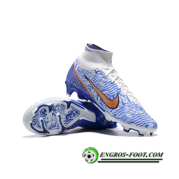 Nike Chaussures de Foot Air Zoom Mercurial Superfly IX Elite FG Bleu/Blanc