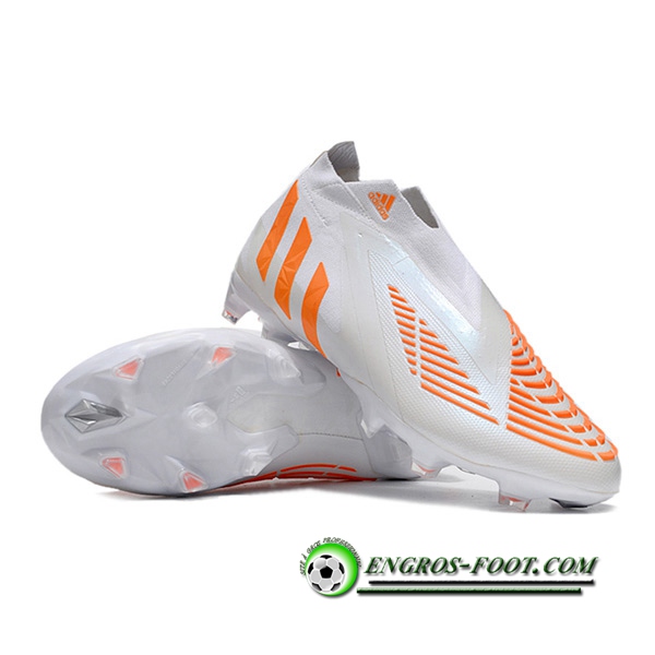 Adidas Chaussures de Foot Predator Edge+ FG Blanc/Orange