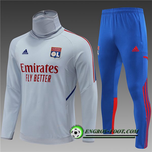 Ensemble Survetement de Foot lyon Enfant Col Haut Gris Clair 2022/2023