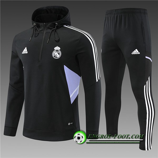 Ensemble Veste A Capuche Survetement de Foot Real Madrid Enfant Noir 2022/2023