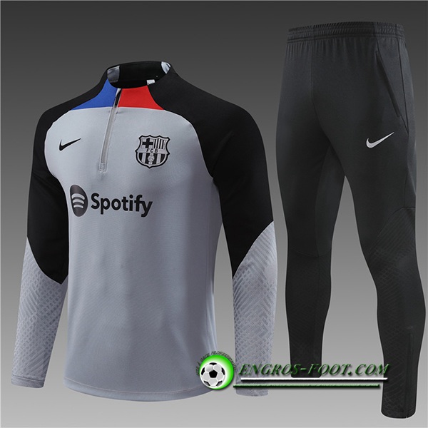 Ensemble Survetement de Foot FC Barcelone Enfant Gris 2022/2023