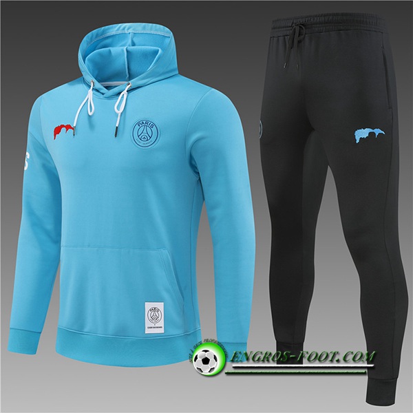 Ensemble Veste A Capuche Survetement de Foot PSG Enfant Bleu Clair 2022/2023