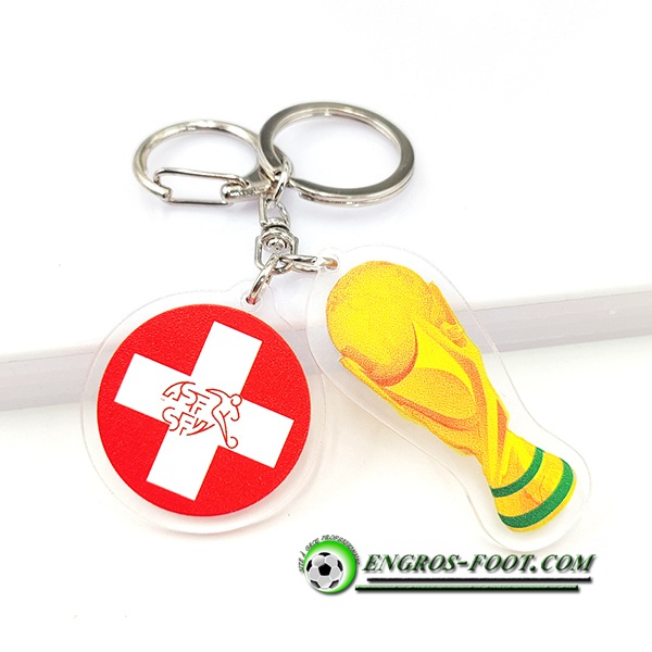 Nouveau Porte-clés Arrondir Coupe Du Monde 2022 + Suisse Rouge/Blanc