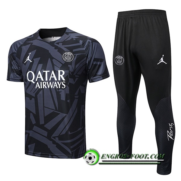 Ensemble Training T-Shirts + Pantalon Jordan PSG Gris Foncé 2022/2023