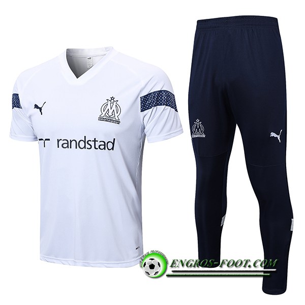 Ensemble Training T-Shirts + Pantalon Marseille Blanc 2022/2023