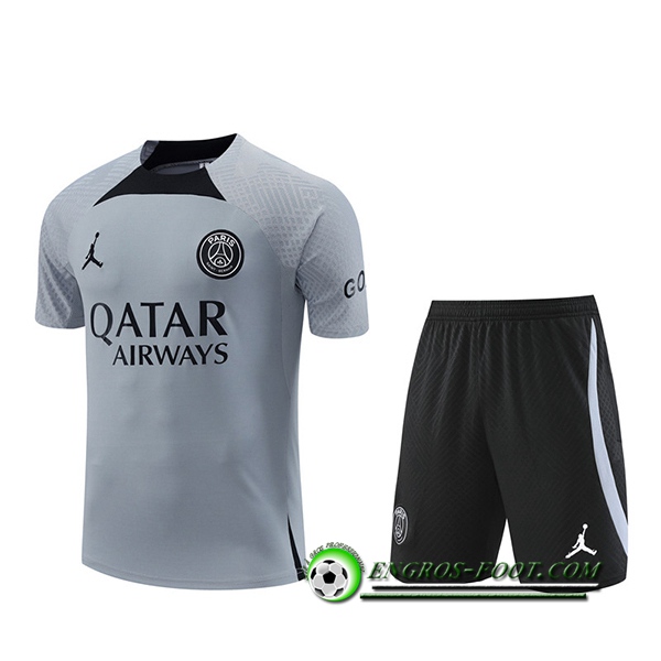 Ensemble Training T-Shirts + Shorts Jordan PSG Gris Clair 2022/2023