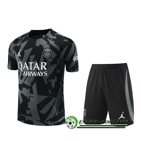 Ensemble Training T-Shirts + Shorts Jordan PSG Gris/Noir 2022/2023