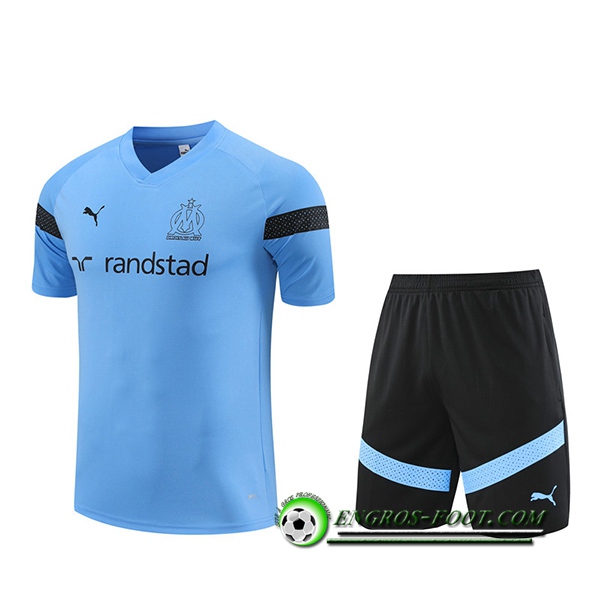 Ensemble Training T-Shirts + Shorts Marseille Bleu Clair 2022/2023