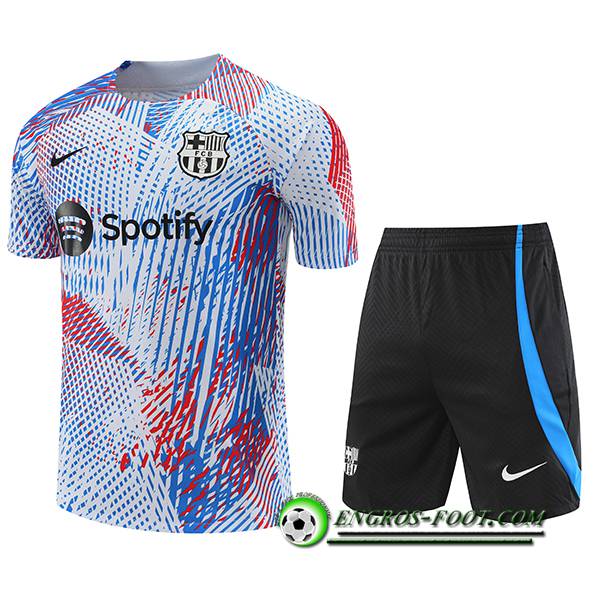 Ensemble Training T-Shirts + Shorts FC Barcelone Blanc/Rouge/Bleu 2022/2023