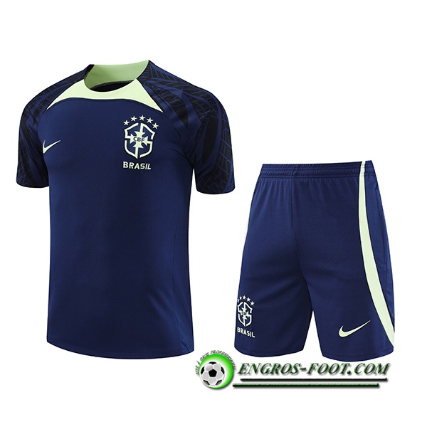 Ensemble Training T-Shirts + Shorts Bresil Bleu Marine 2022/2023