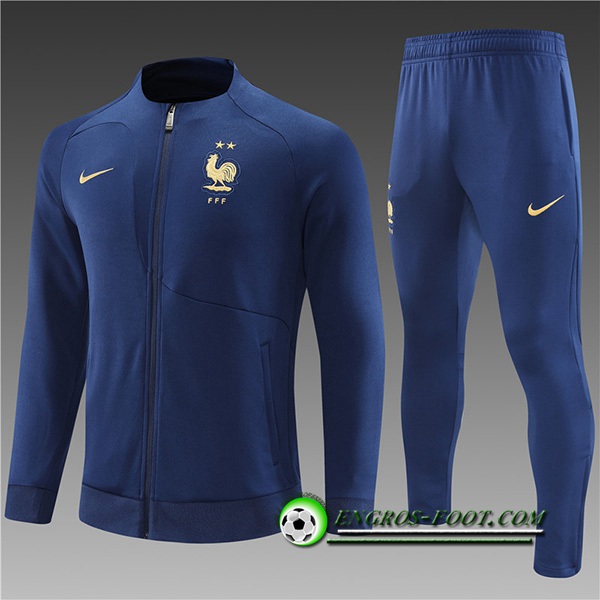 Ensemble Survetement de Foot - Veste France Enfant Bleu Marine 2022/2023