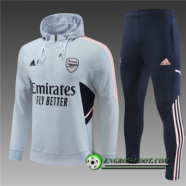 Ensemble Veste A Capuche Survetement de Foot Arsenal Enfant Gris Clair 2022/2023