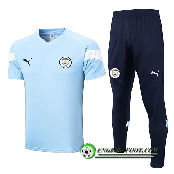 Ensemble Training T-Shirts + Pantalon Manchester City Bleu Clair 2022/2023