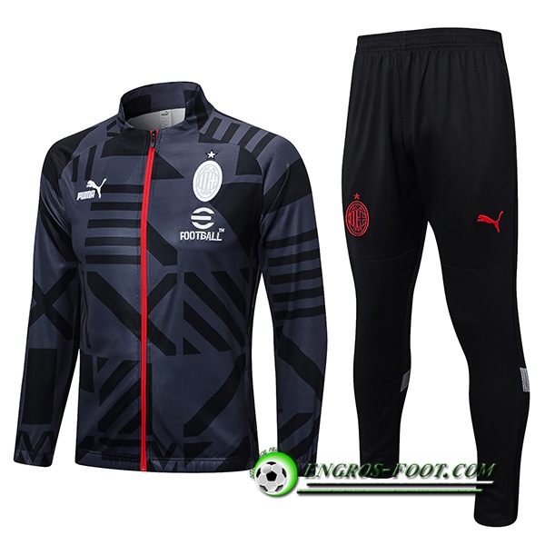 Ensemble Survetement de Foot - Veste Milan AC Noir/Gris 2022/2023