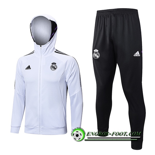 Ensemble Veste A Capuche Coupe-Vent Real Madrid Blanc 2022/2023