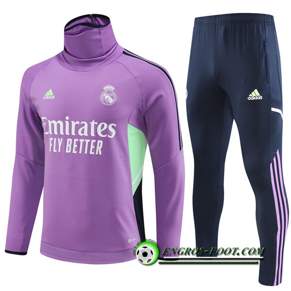 Ensemble Survetement de Foot Real Madrid High Collar Pourpre 2022/2023