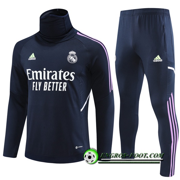 Ensemble Survetement de Foot Real Madrid High Collar Bleu Marine 2022/2023