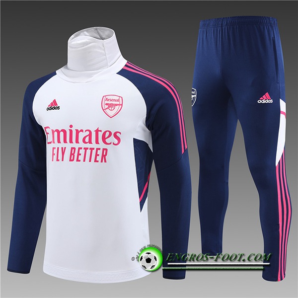 Ensemble Survetement de Foot Arsenal High Collar Enfant Blanc 2022/2023