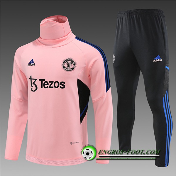 Ensemble Survetement de Foot Manchester United High Collar Enfant Rose 2022/2023