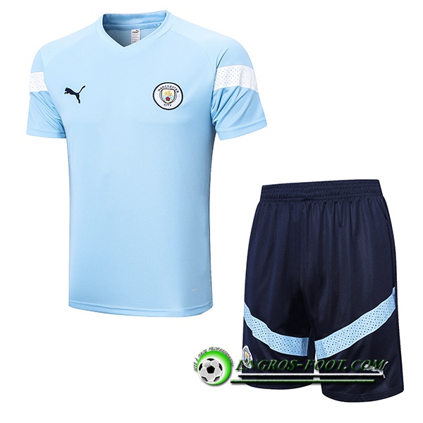 Ensemble Training T-Shirts + Shorts Manchester City Bleu Clair 2022/2023